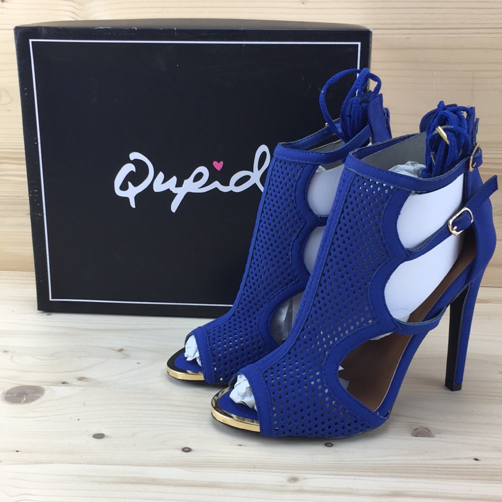Qupid Interest-125X Royal Blue Lace-Up Mesh Front